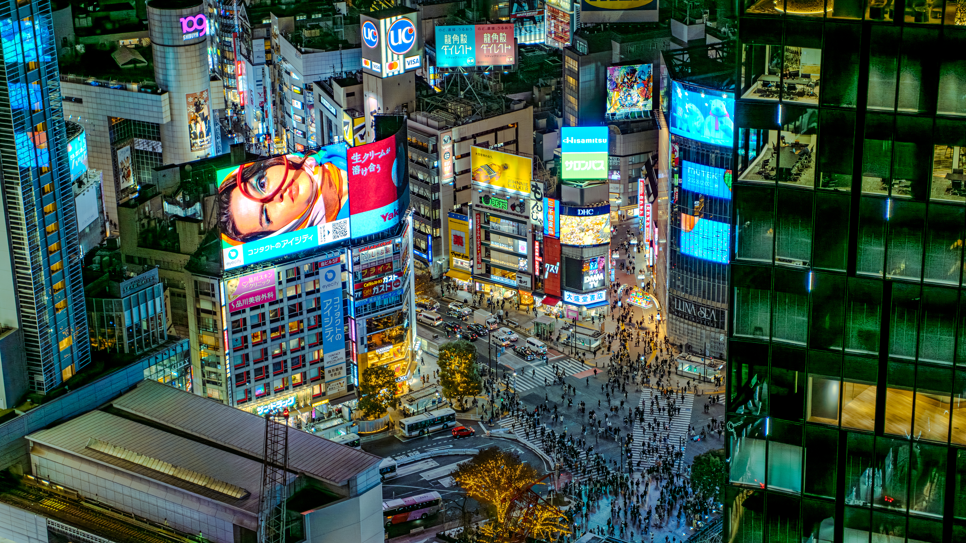 Shibuya crossing and surrounding buildings in Tokyo