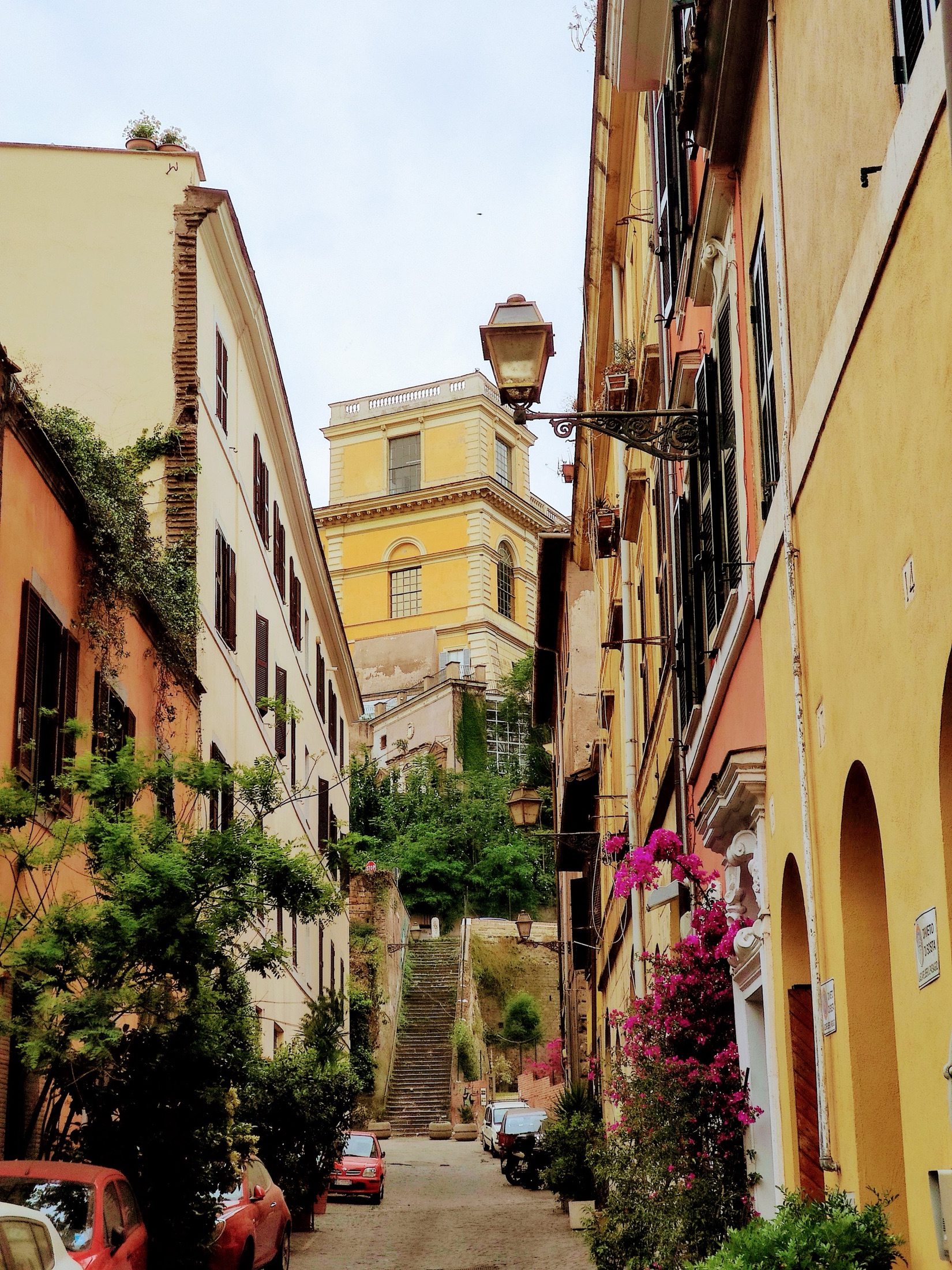 Narrow evening street in Trastevere, Rome
