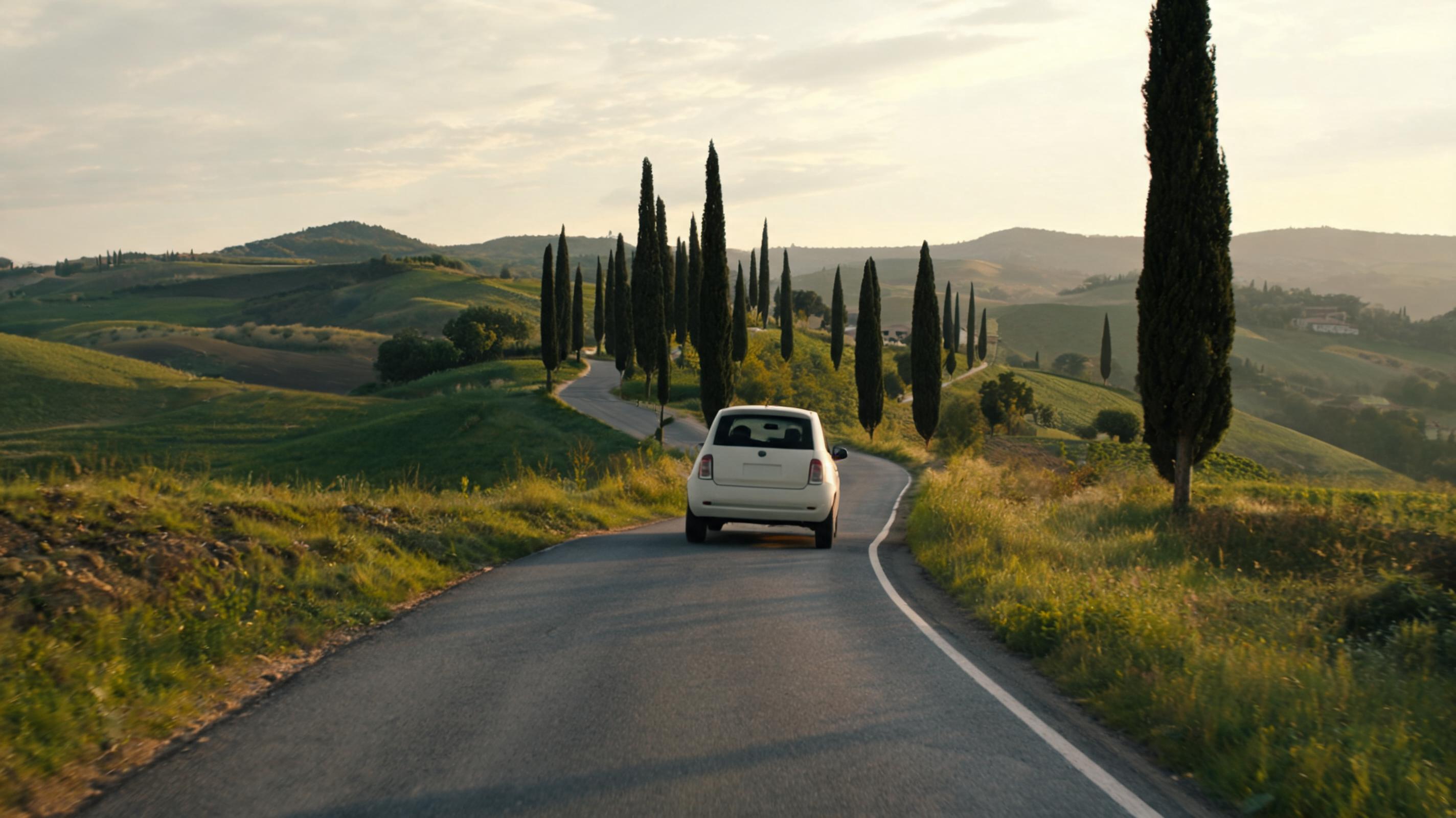 A compact unbranded car on a rural Italian road